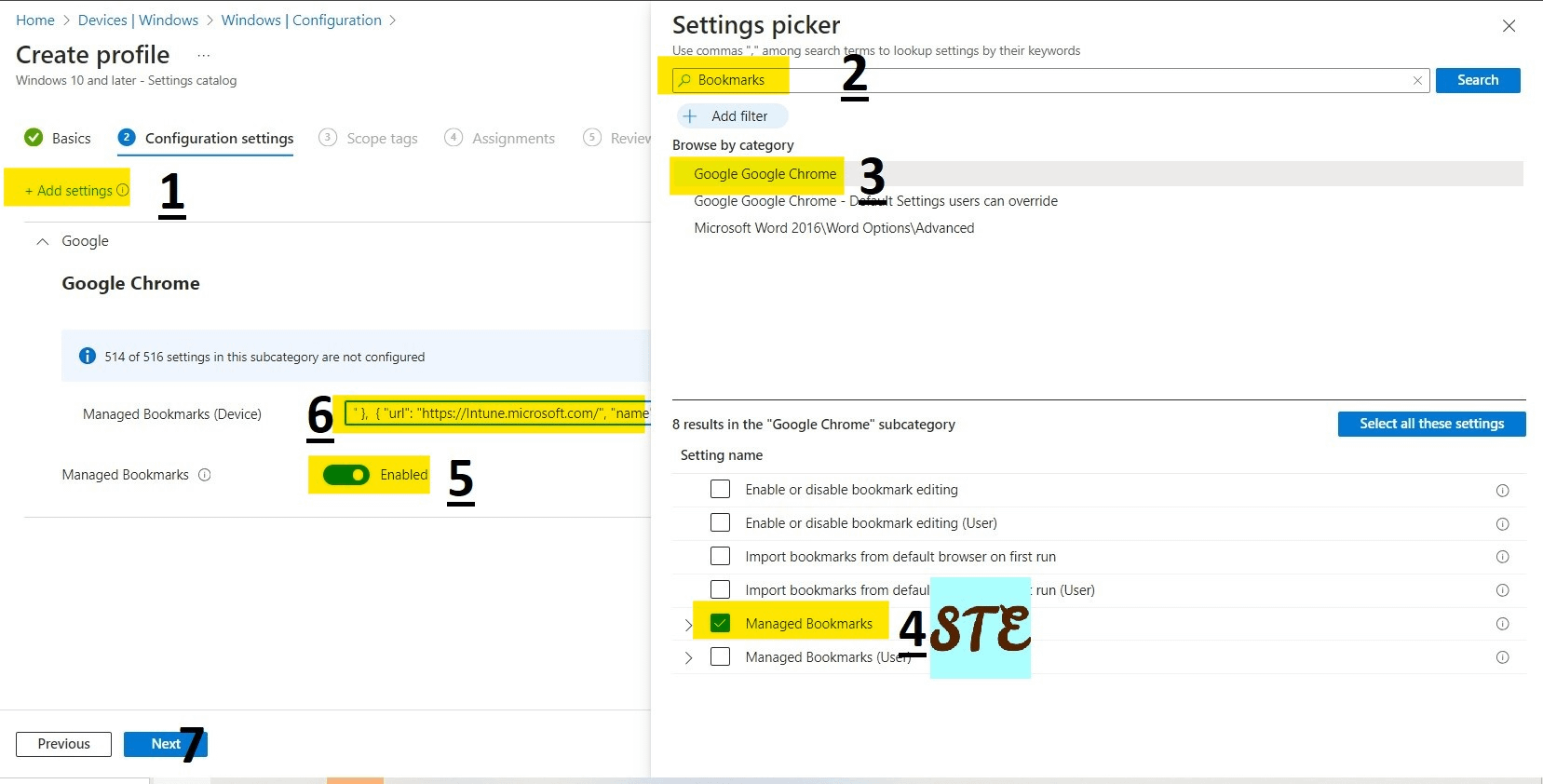 Setup Google Chrome Bookmarks using Intune