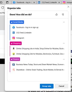 MS Edge Browser Organize Tabs