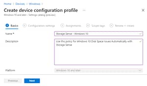 Store Sense configuration in Intune