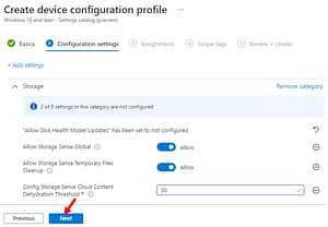 Store Sense configuration in Intune